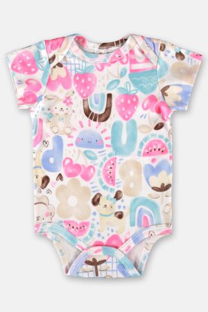 Body Estampado Manga Curta Colorido Essentials Menina - Up Baby