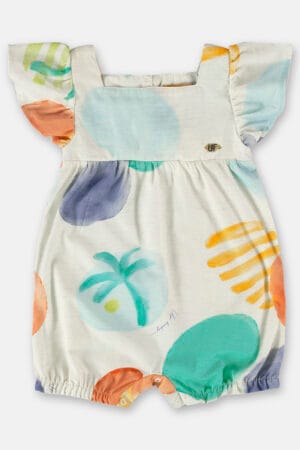 Macaquinho Manga Curta Estampa Abstrata Menina Linho - Up Baby