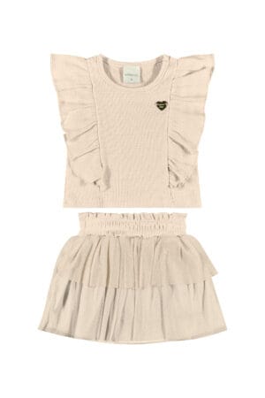 Conjunto Blusa Ribana e Saia-Short em Tule e Malha - Quimby